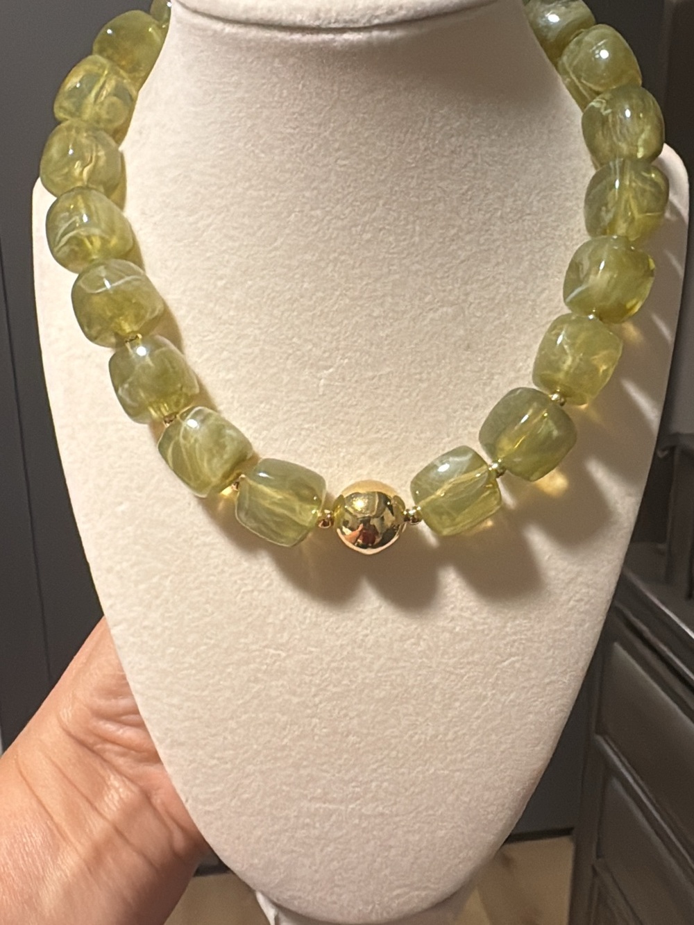Green Bead Necklace with Gold Accent - Women Jewelry